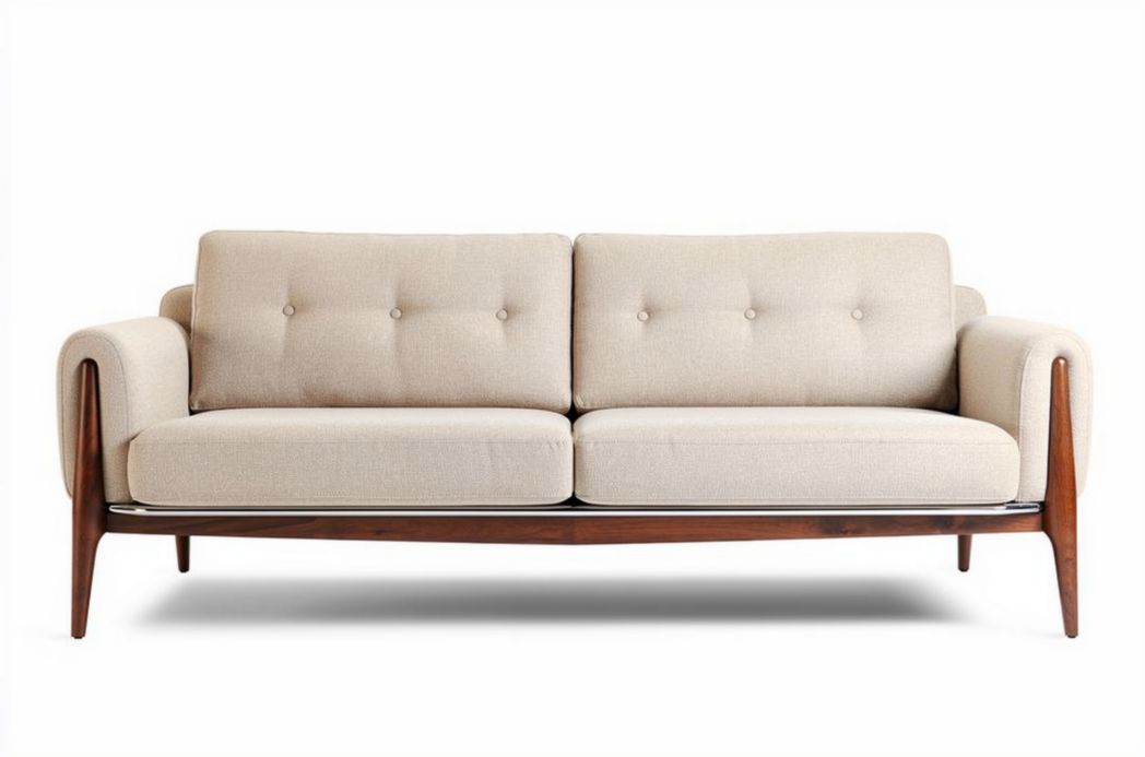 Sofa tapicerowana w kolorze beżowym 180 x 80 x 75cm z drewnianą podstawą
